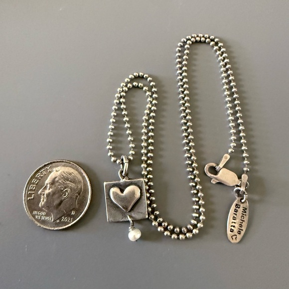 Michele Baratta Designer Framed Heart Sterling Silver Necklace Pendant - Picture 4 of 5